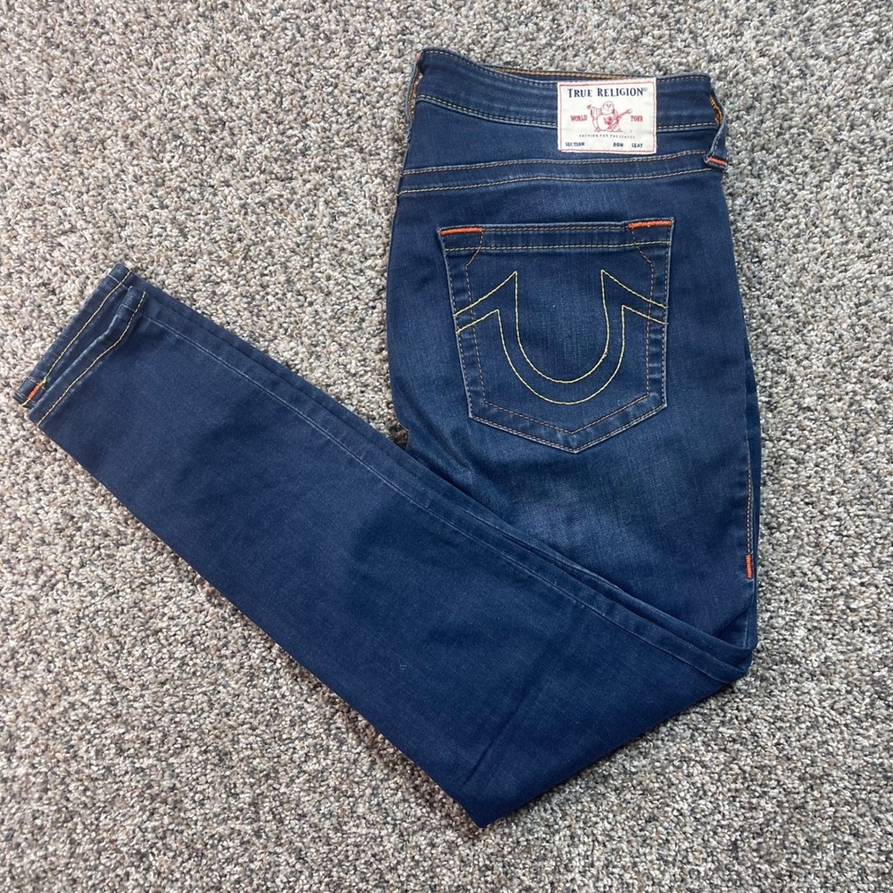 True Religion Jennie Women's 34x28 Curvy Skinny Jeans Dark Wash Stretch